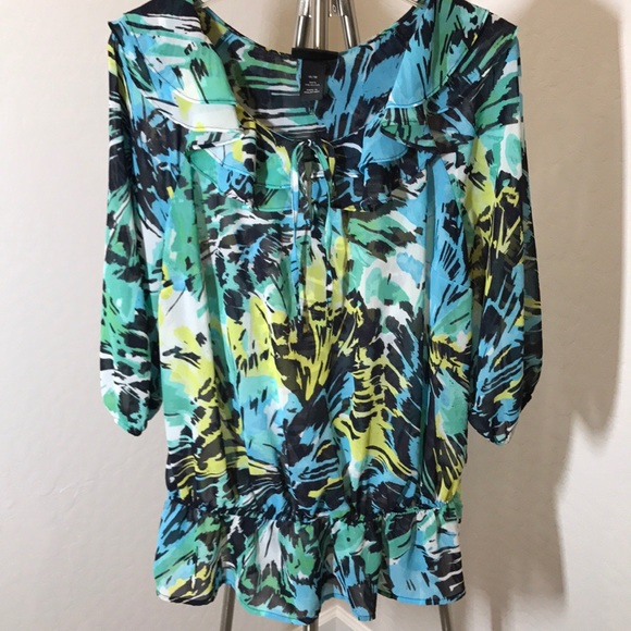Lane Bryant Tops - Lane Bryant Chiffon Elastic Waist Chiffon Blouse